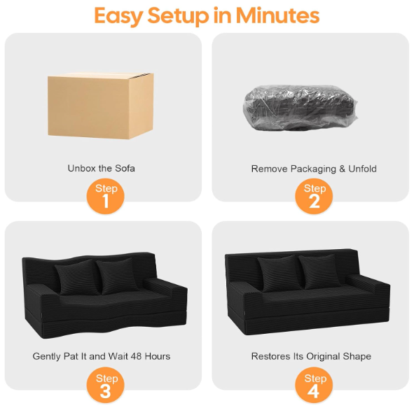 Queen Size Corduroy Convertible Sofa Bed – 2-in-1 Foldable Floor Couch with Pillow & High Density Foam