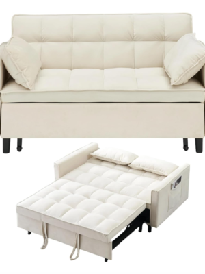 Modern Velvet Convertible Sofa Bed with Adjustable Backrest – 3-in-1 Reclining Loveseat for Small Spaces