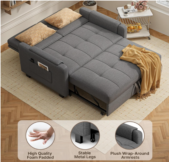 3-in-1 Convertible Sleeper Sofa Chair Bed – Adjustable Pull-Out Loveseat with High Density Foam