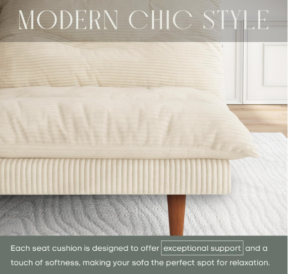4-in-1 Convertible Futon Sofa Bed – Corduroy Loveseat with Adjustable Backrest & Thick Cushion