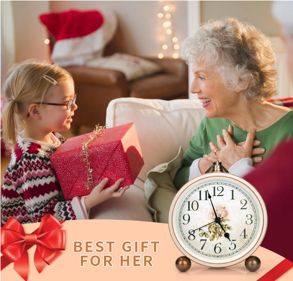 Vintage Silent Analog Table Clock – Classic Decorative Metal Desk Clock for Bedroom & Home Décor