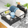 Compact Space-Saving Dish Drying Rack with Drain Spout – Rust Resistant Kitchen Counter Organizer