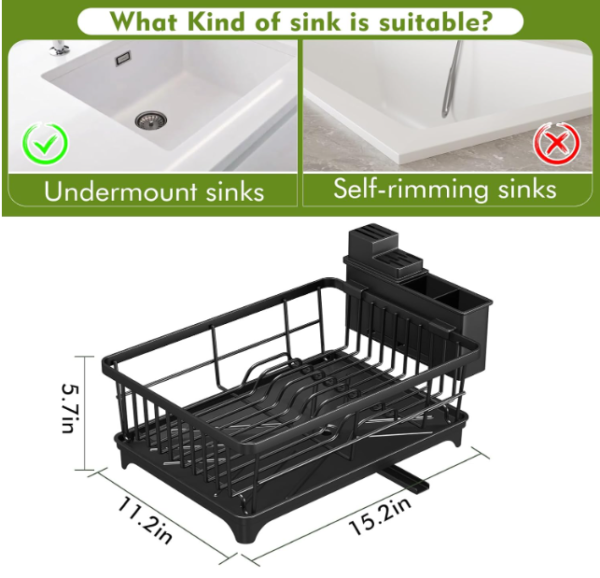 Compact Space-Saving Dish Drying Rack with Drain Spout – Rust Resistant Kitchen Counter Organizer