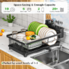 Compact Space-Saving Dish Drying Rack with Drain Spout – Rust Resistant Kitchen Counter Organizer