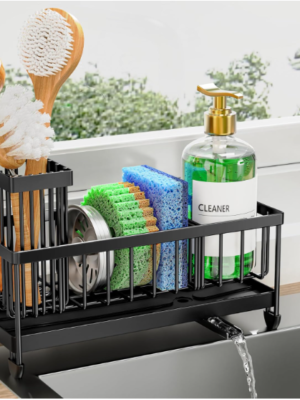 Premium Stainless Steel Kitchen Sink Caddy Organizer – Rustproof Sponge Holder with Rotating Drain Spout