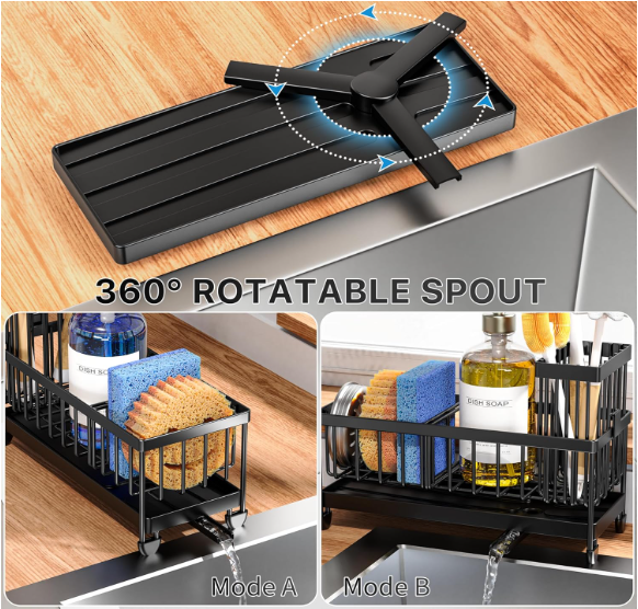 50 Premium Stainless Steel Kitchen Sink Caddy Organizer – Rustproof Sponge Holder with Rotating Drain Spout