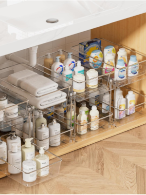 53 4-Piece Clear Pantry Organizer Bin Set – Stackable Kitchen Storage Containers with Built-In Handles