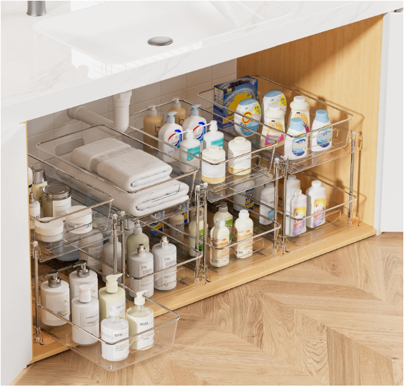 53 4-Piece Clear Pantry Organizer Bin Set – Stackable Kitchen Storage Containers with Built-In Handles